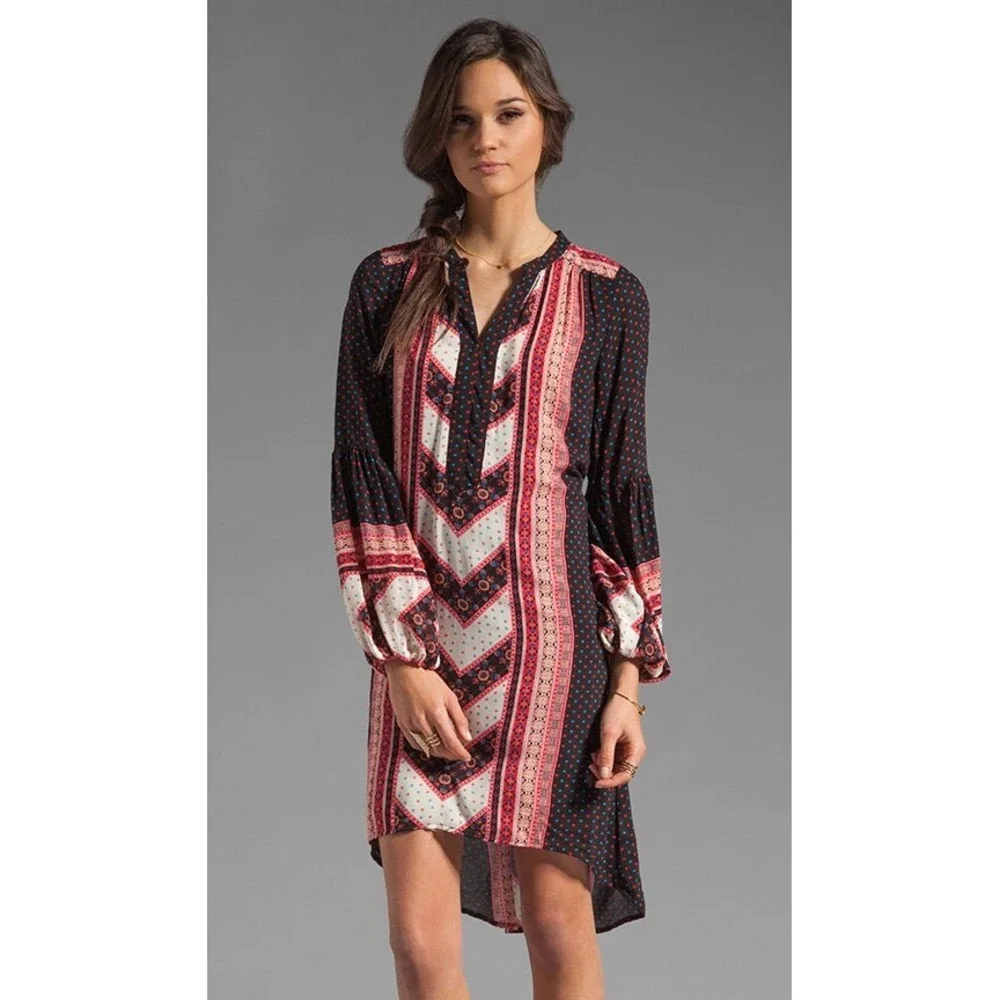 Free People Peace Maker Long Sleeve Geometric Black Dress Women's Size Medium